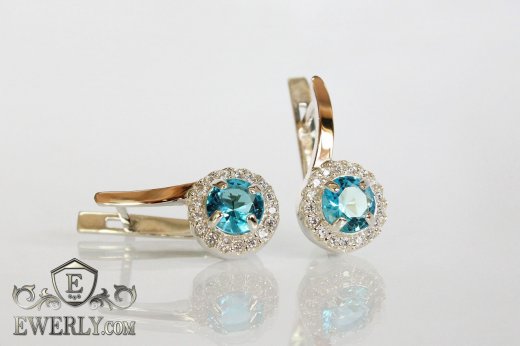 Серебряные серьги со светло-голубыми камнями, фото