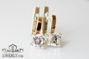 Серьги из серебра с золотом и фианитами (белый цвет), фото