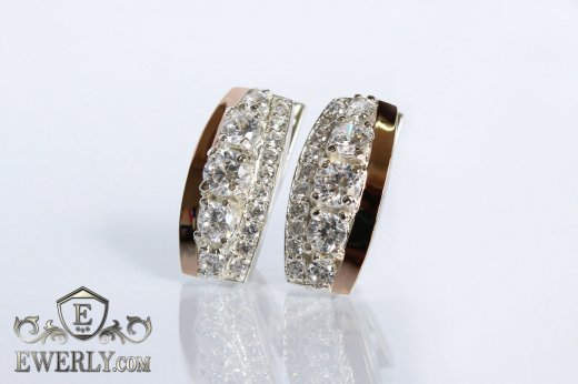 Серебряные серьги с белыми фианитами, фото