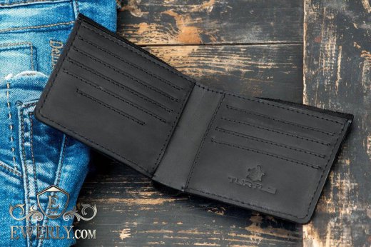 Чёрное мужское кожаное портмоне ручной работы, фото