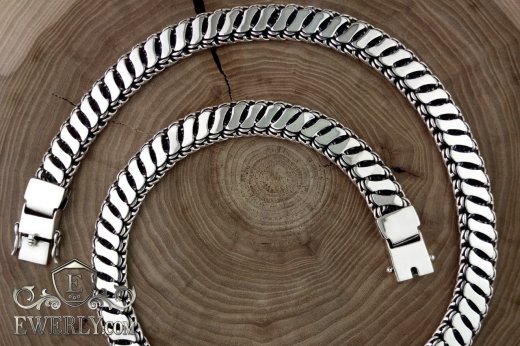 Цепь Двойной бисмарк с накладками из серебра, фото