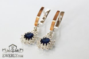 Серёжки из серебра с синими камнями для девушки, фото