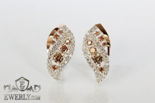 Женские серьги из серебра с золотом и камнями (цвет-шампань), фото