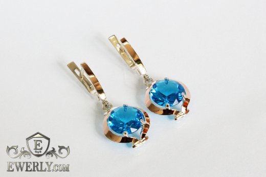 Серебряные серёжки с голубыми камнями, фото