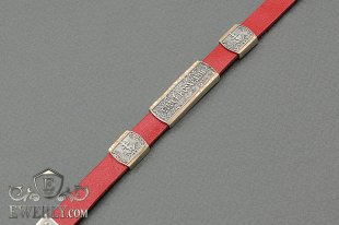 Православный браслет (красная кожа с серебром и золотом), фото