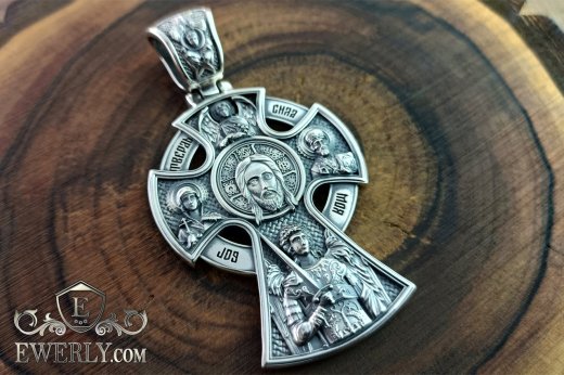 Мужской серебряный крест 40 грамм со святыми образами, фото