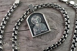 Серебряная цепь Московский бисмарк с ладанкой, фото