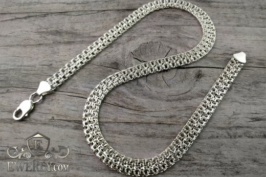 Плетение Двойной бисмарк - серебряная цепочка, фото