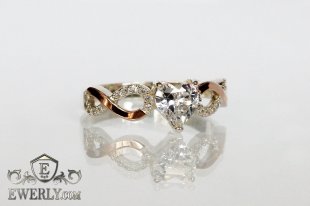 Silver ring with a heart of white cubic zirconia, фото
