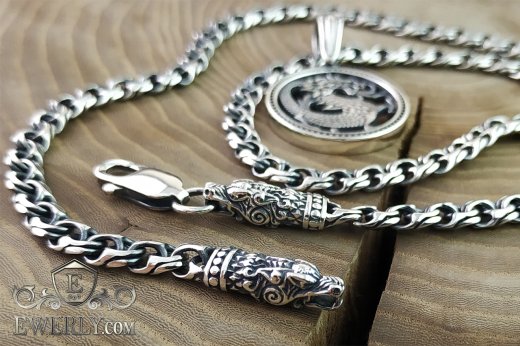 Цепочка из серебра с подвеской "Дракон", фото