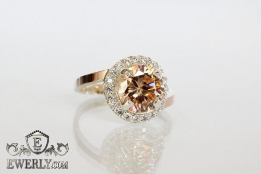 Кольцо из серебра с камнем (цвет - шампань), фото