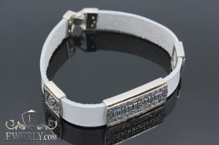 Православный браслет (белая кожа с серебром и золотом), фото