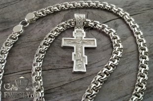 Серебряная цепь Бисмарк с крестом, фото