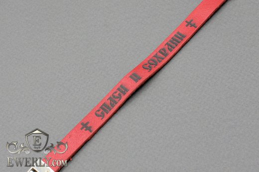 Браслет из красной кожи с серебряным замком, фото