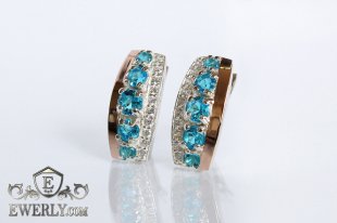 Серебряные серьги с голубыми фианитами, фото