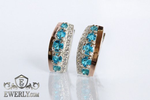 Серебряные серьги с голубыми фианитами, фото