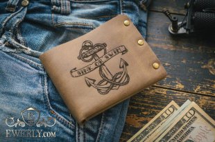 Мужской кошелёк из натуральной кожи с изображением якоря, фото