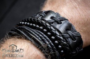 Браслет кожаный мужской чёрный (комплект) 124013DX, фото