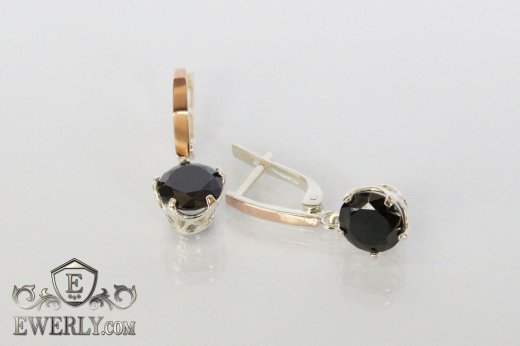 Женские серёжки из серебра с чёрными камнями, фото