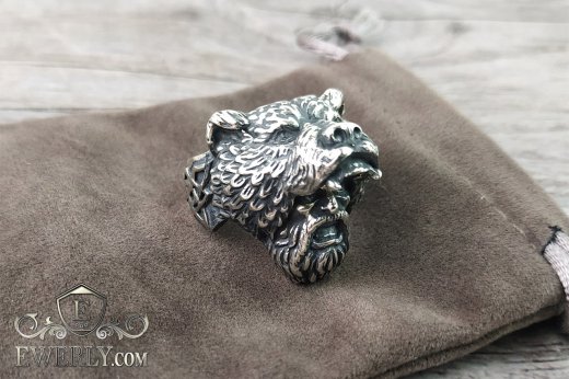 Серебряный перстень "Человек - медведь", фото