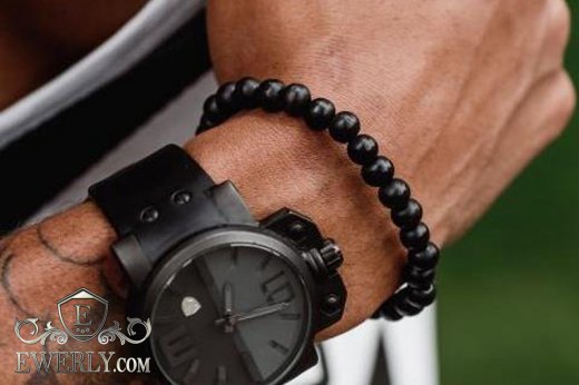 Мужской каменный браслет чёрный матовый 123028LI, фото