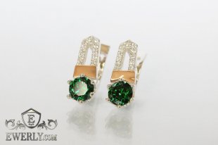 Серьги с зелёными камнями (серебро 925 пробы), фото