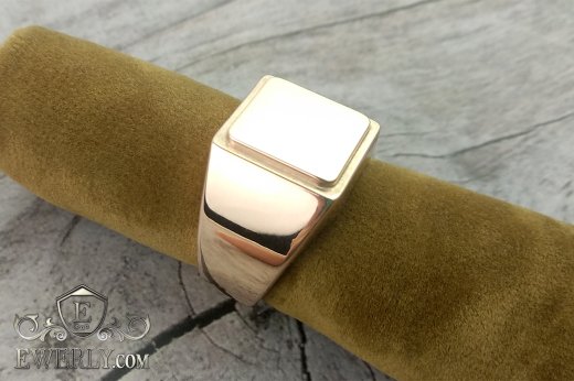 Мужская печатка из серебра с позолотой, фото