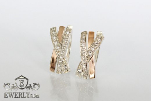 Серебряные серёжки с белыми камнями - фианитами, фото