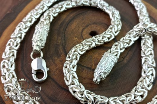 Цепочка из серебра Лисий хвост с замком "Головы львов 2", фото