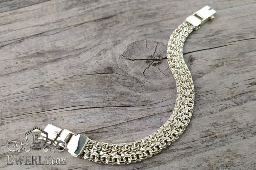 Мужской браслет Двойной бисмарк - плетение из серебра, фото