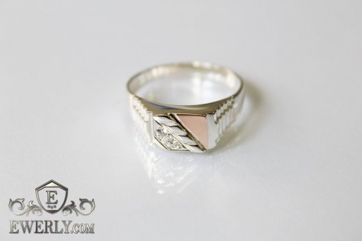 Мужской серебряный перстень с золотом и камнями, фото