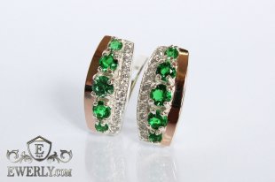 Серебряные серьги с зелёными фианитами, фото