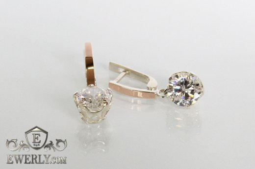 Женские серёжки из серебра с белыми камнями, фото