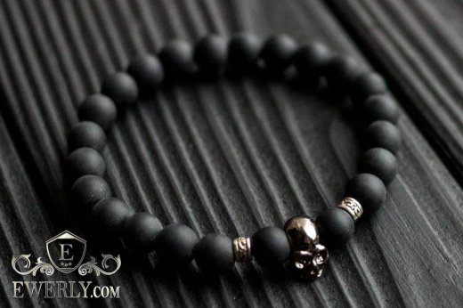 Мужской браслет из натурального камня чёрный 123005GE, фото