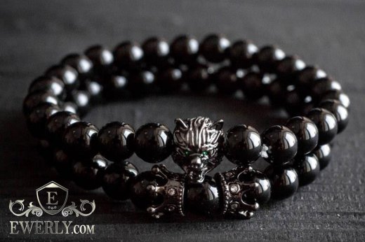 Браслет из камня мужской чёрный 123021AZ, фото