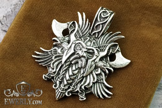 Амулет - кулон с викингом из серебра, фото