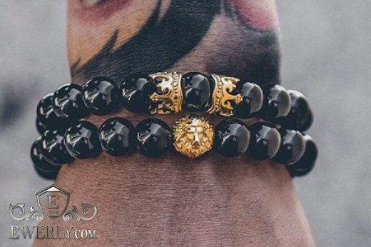 Комплект из двух мужских каменных браслетов 123029NW, фото