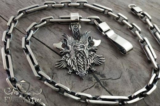 Комплект: кулон с викингом и мужская цепочка, фото