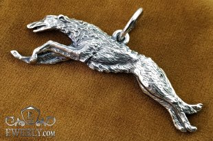 Подвеска - кулон в виде собаки из серебра (Борзая), фото