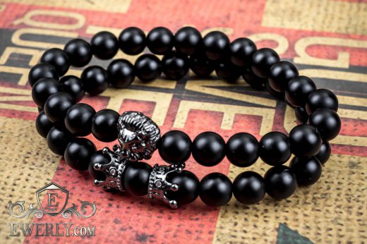 Мужской каменный браслет чёрный 123031NW, фото