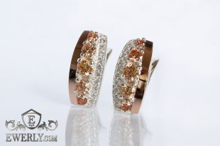 Серебряные серьги с фианитами (цвет-шампань), фото