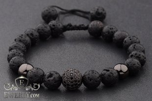 Мужской каменный браслет черный 123053UD, фото