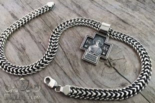 Мужская серебряная цепь "Трактор" с крестом, фото