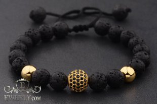 Каменный браслет (Вулканит + иммитация золота) 123054XD, фото