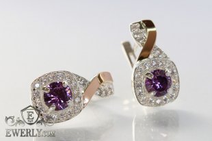 Серебряные серёжки с камнями (фианиты аметистового цвета), фото